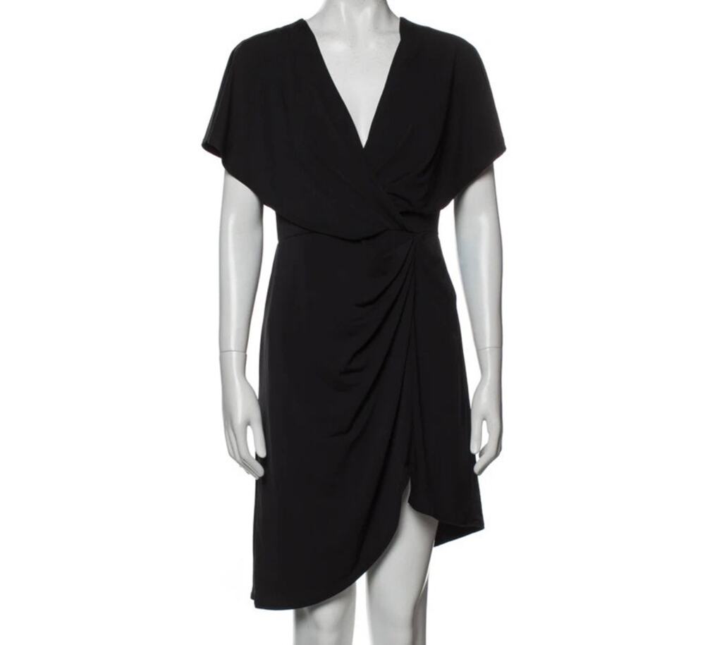 C22 Cushine Black V-neck Mini Dress, Size 10, Pre-owned